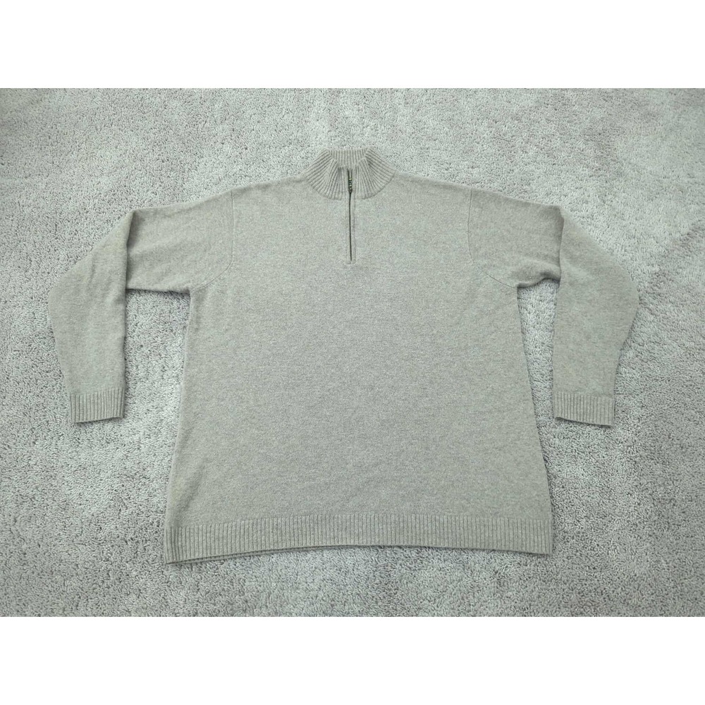 Woolovers Sweater Mens XL 100% Wool 1/4 Zip Mock Neck Beige Knit Pullover‎